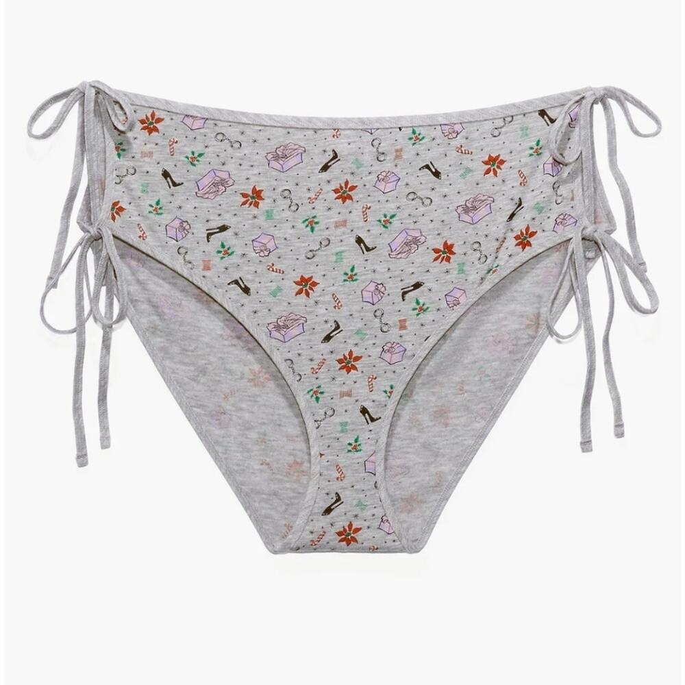 NEW Savage X Fenty Grey Tis The Savage Hot Side Tie Shorts Holiday Print XL